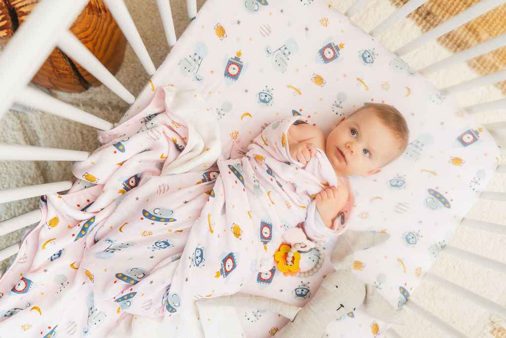Muslin Fitted Crib Sheet - Astro Explorers
