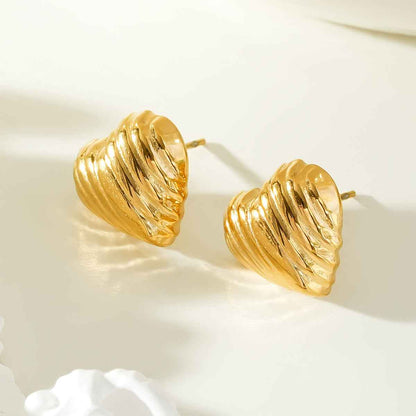 MICINA Gold: Art Deco Textured Heart Shaped Stud Earrings