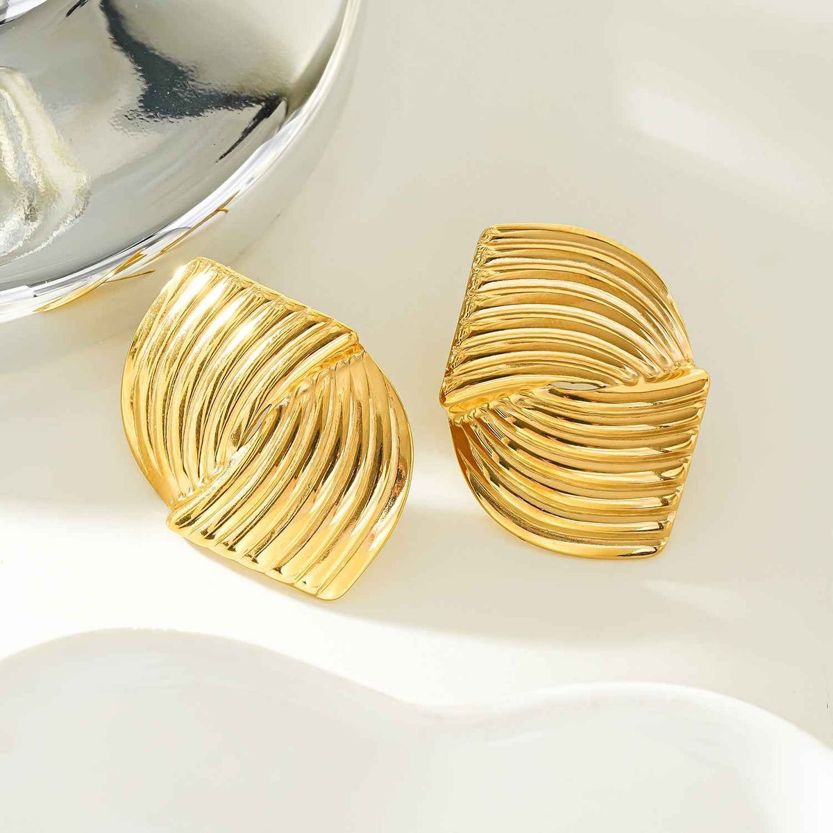 CEZAR Gold: Art Deco Textured Geometric Stud Earrings