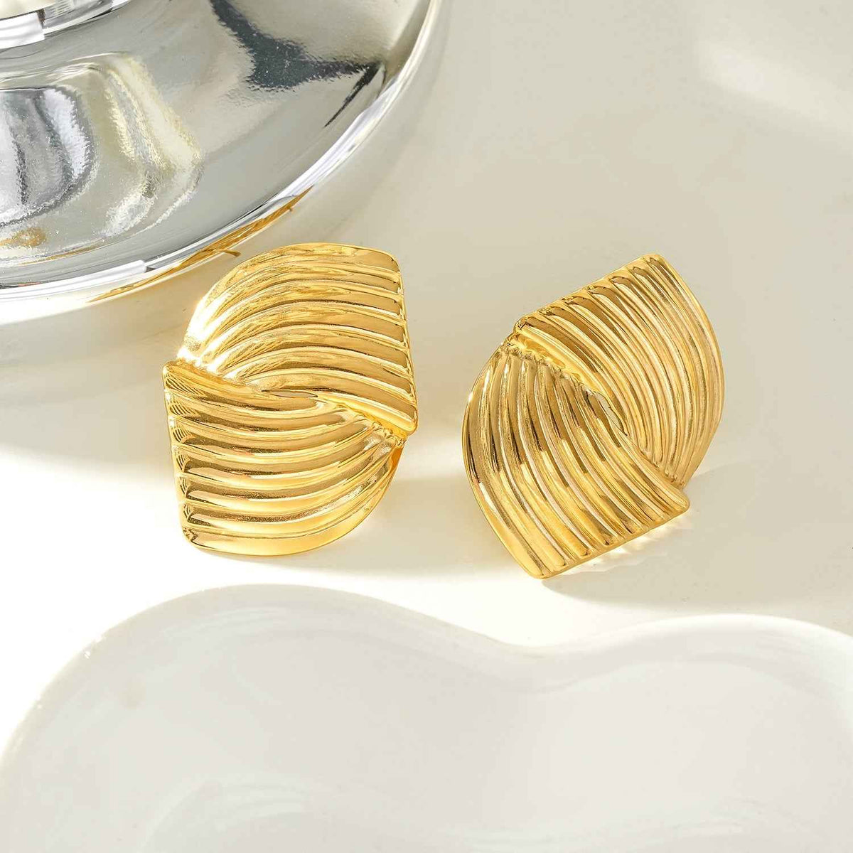 CEZAR Gold: Art Deco Textured Geometric Stud Earrings