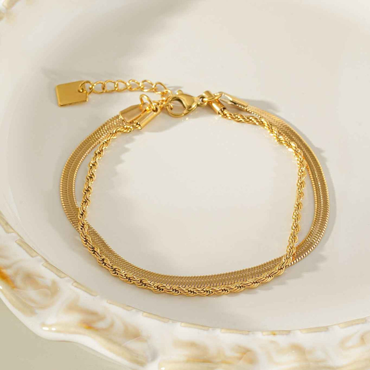 FILSAN Gold: 2-Layered Flat Snake Chain & Rope Chain Bracelet