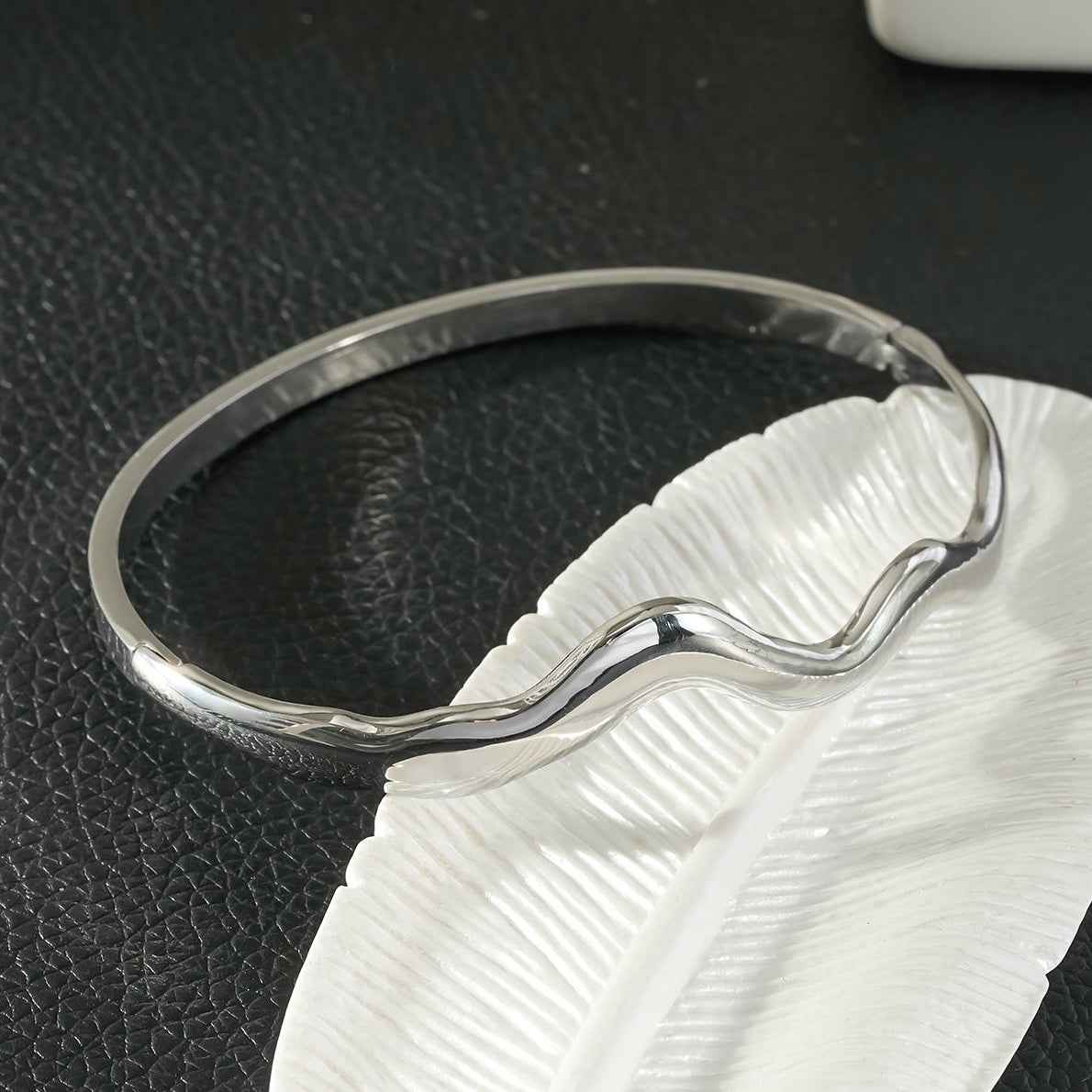 STEFANA Silver (White Gold): Sculptural Avant-Garde Abstract Bracelet