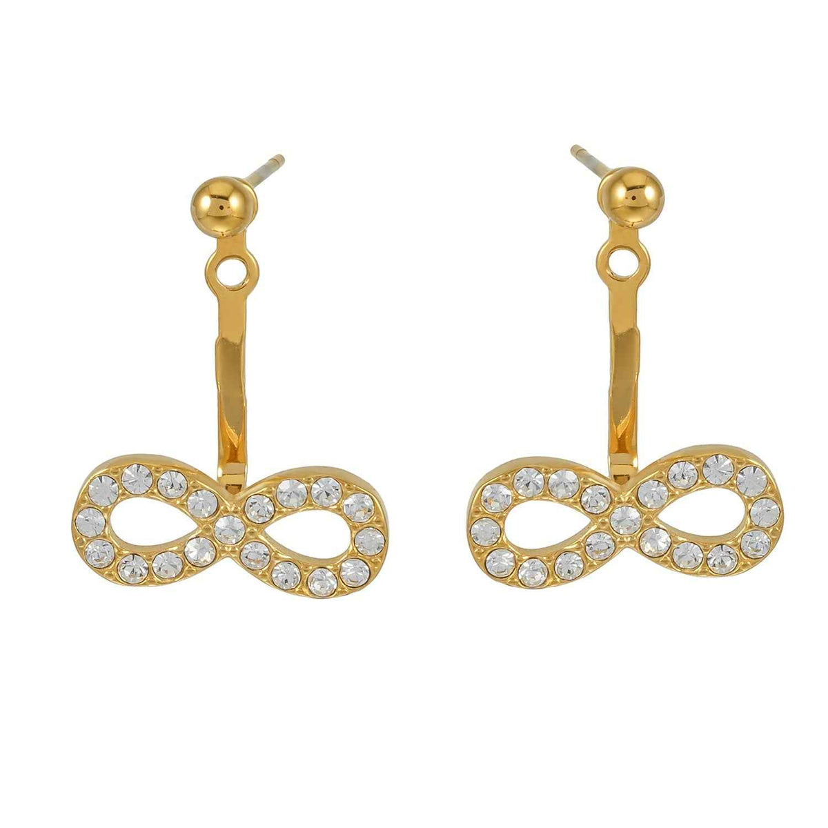 CILMILLE Gold: Mini Ball-Bead Stud Earrings Anchoring a Zirconia Infinity Charm