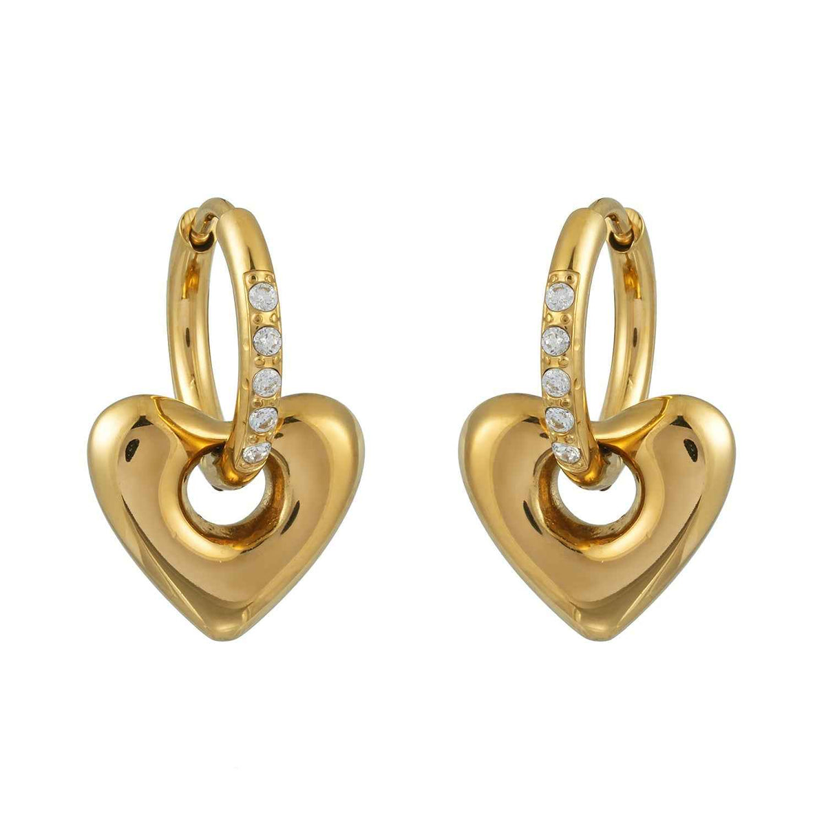 BISHAARA Gold: Zirconia Embedded Heart Charm Hoop Earrings – Forever Love