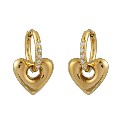 BISHAARA Gold: Zirconia Embedded Heart Charm Hoop Earrings – Forever Love
