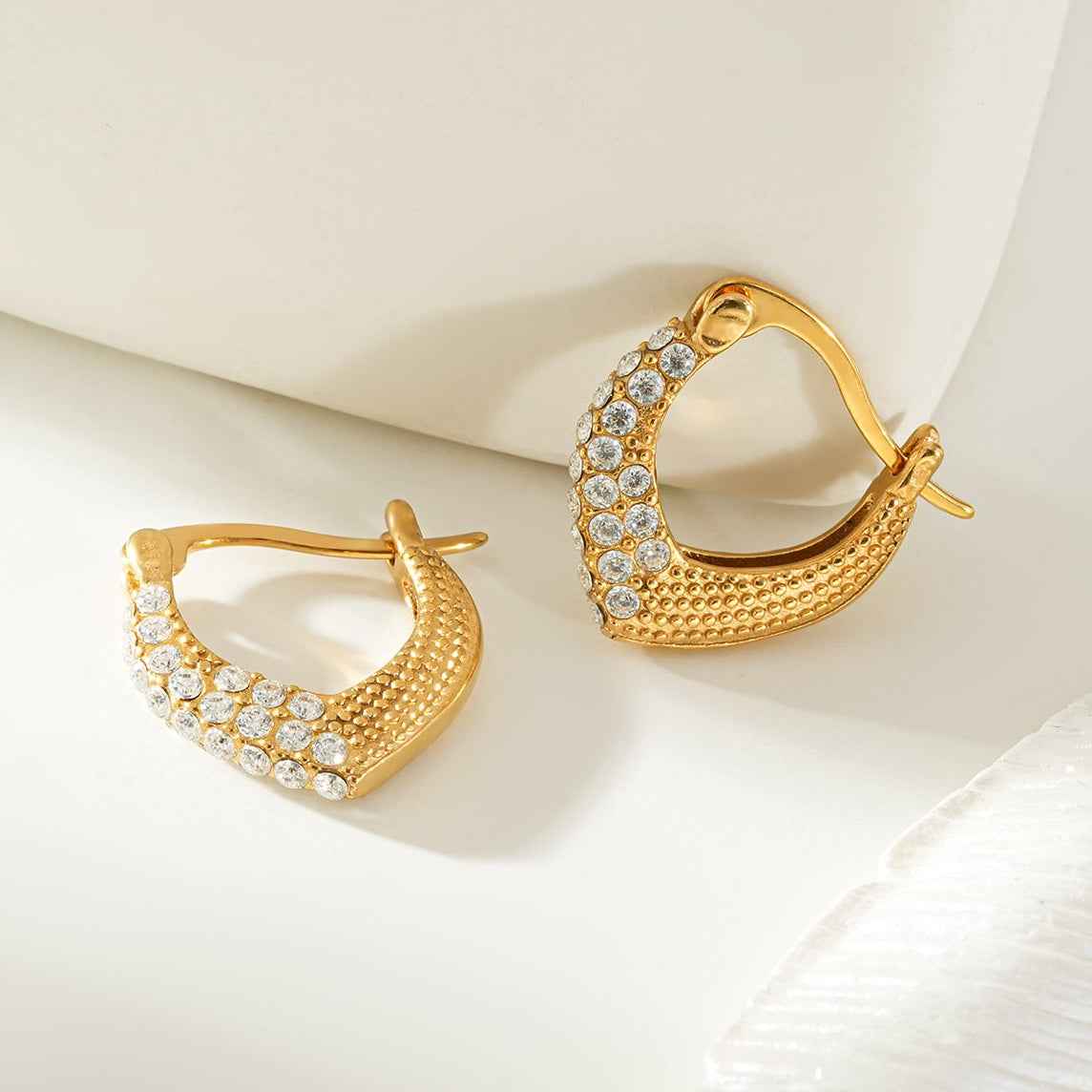 EDMANA Gold: Art Deco Pavé Zirconia Textured Earrings