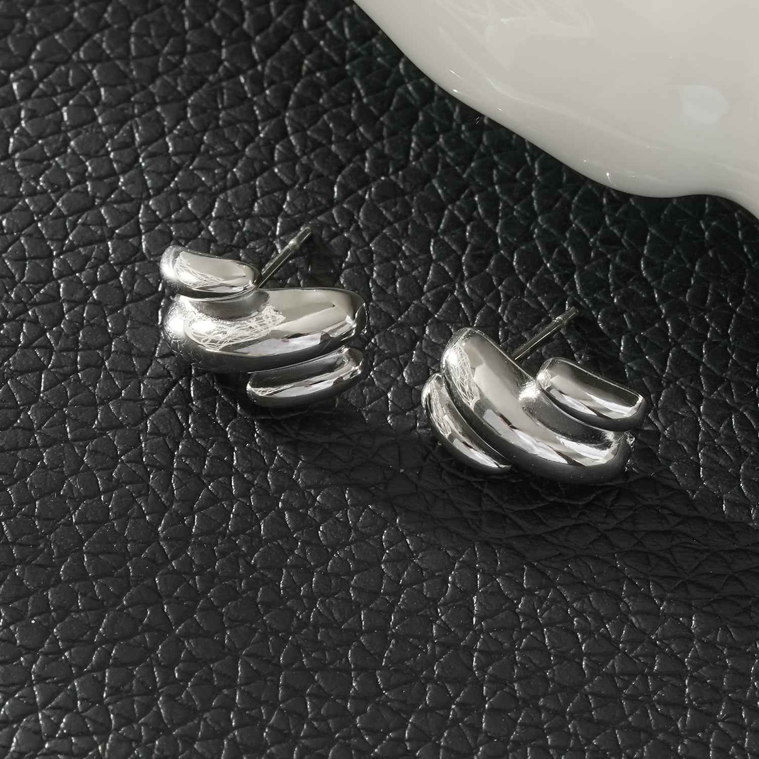 BRIGITTA Silver (White Gold): Contemporary Abstract Shaped Stud Earrings