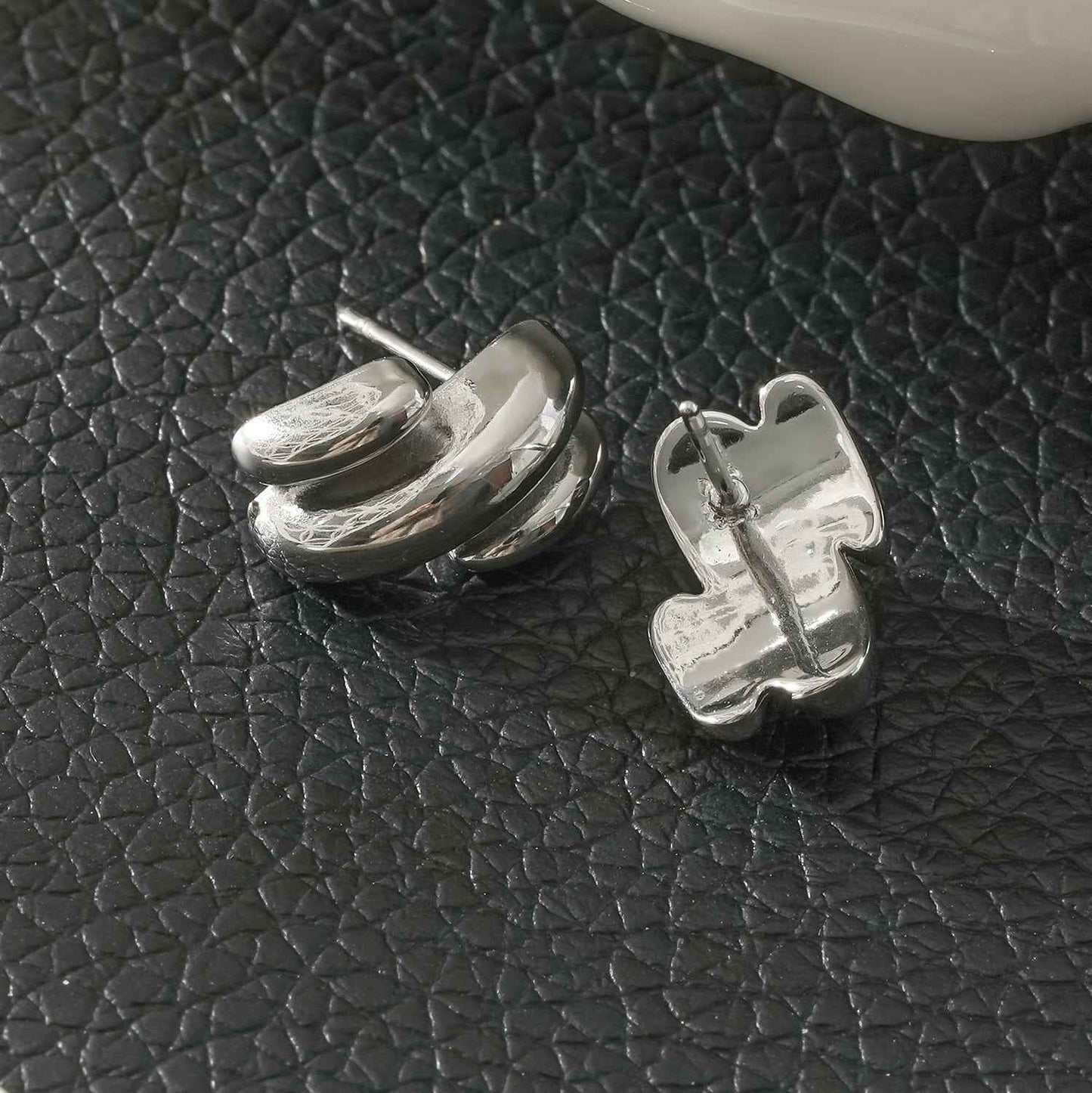 BRIGITTA Silver (White Gold): Contemporary Abstract Shaped Stud Earrings
