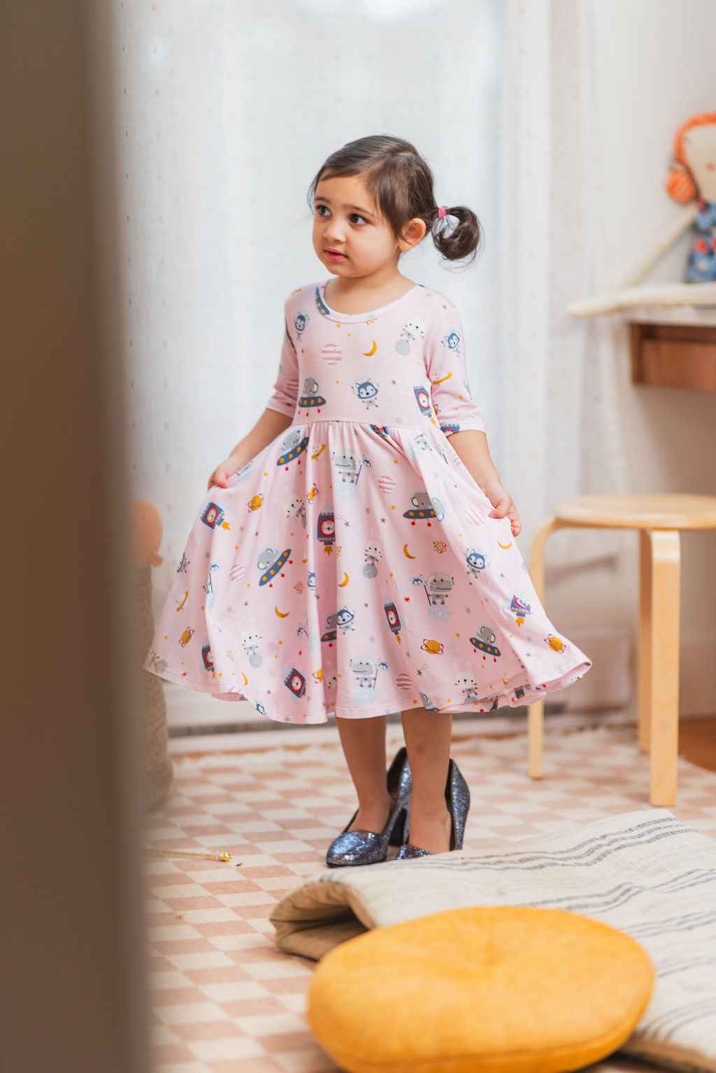 Short Sleeve Skater Dress - Astro Explorers