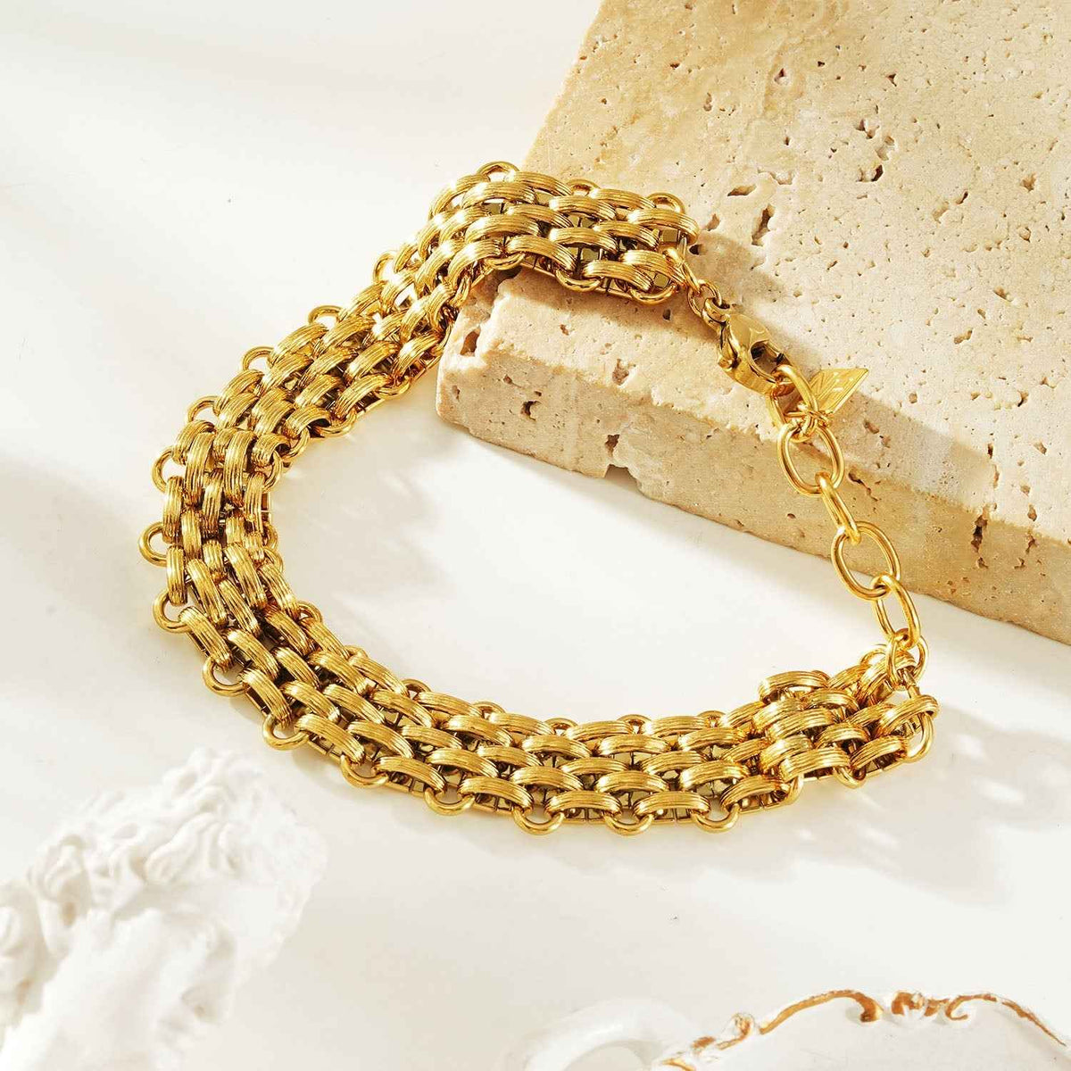 CARPI Gold: Bold Italian Vintage Woven Textured Statement Bracelet
