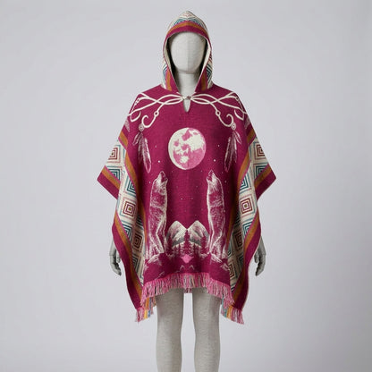 Howling wolf HandMade Wool Poncho