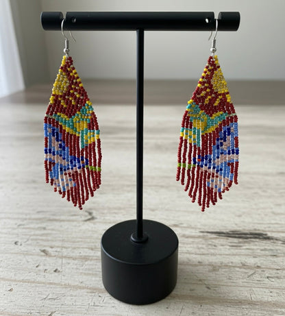 Maroon Sky Dancer Beaded Earrings