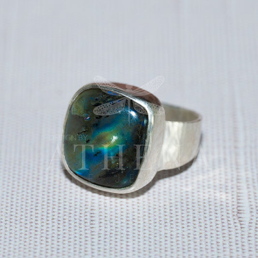 Passage Ring — Square-Cut Labradorite in Sterling Silver