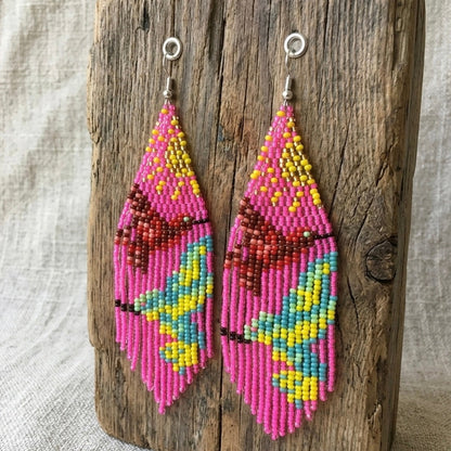 Pink Sky Dancer Beaded Earrings