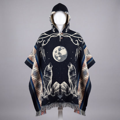 Howling wolf HandMade Wool Poncho