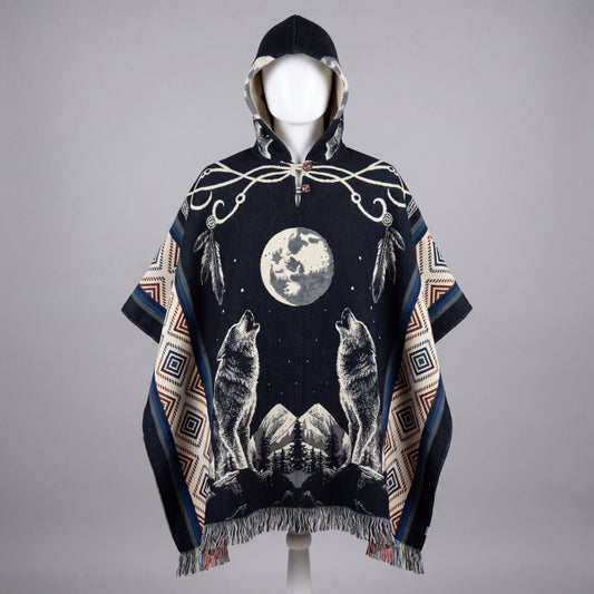 Howling wolf HandMade Wool Poncho