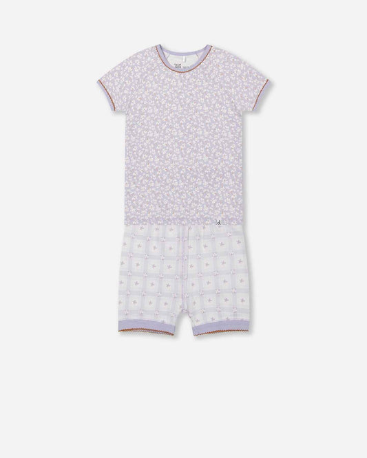 Organic Cotton Two Piece Pajama Set Lilac Printed Little Flowers