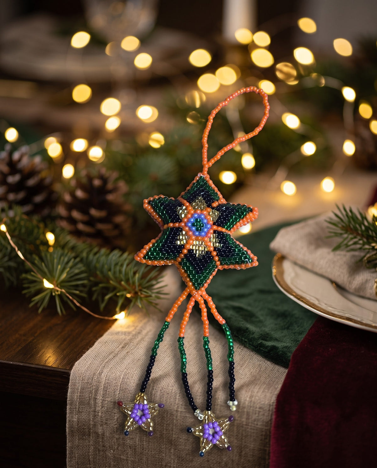 Orange Beaded Glow Star