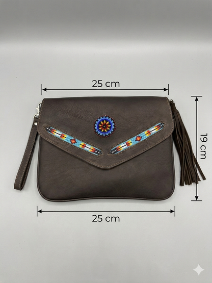 Leather beaded Crossbody bag(Brown)