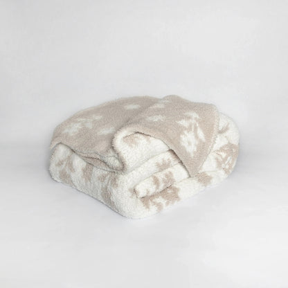Flower Print Blushing Beige and White Extended Throw