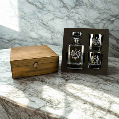 Personalized Square Whiskey Decanter Set with Optional Gift Box – Custom Engraved Decanter and Glasses for Men, Weddings, or Special Occasions
