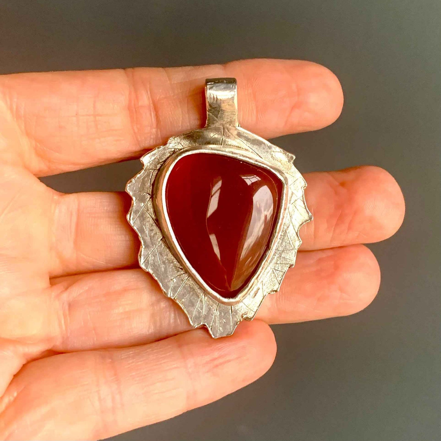 Real Leaf Pendant with Triangle Carnelian | Echoes of the Lake Collection
