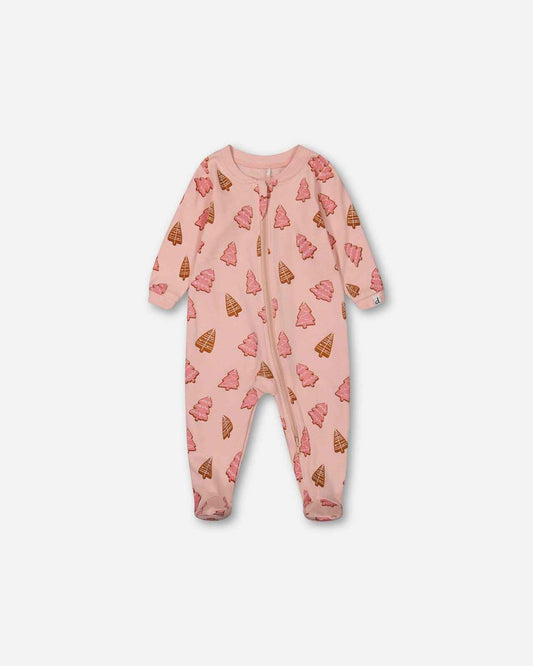 Organic Cotton One Piece Pajama Pink Christmas Cookies