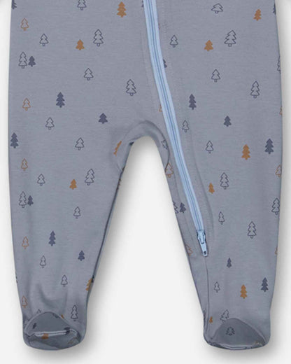 Organic Cotton One Piece Pajama Air Blue Printed Trees