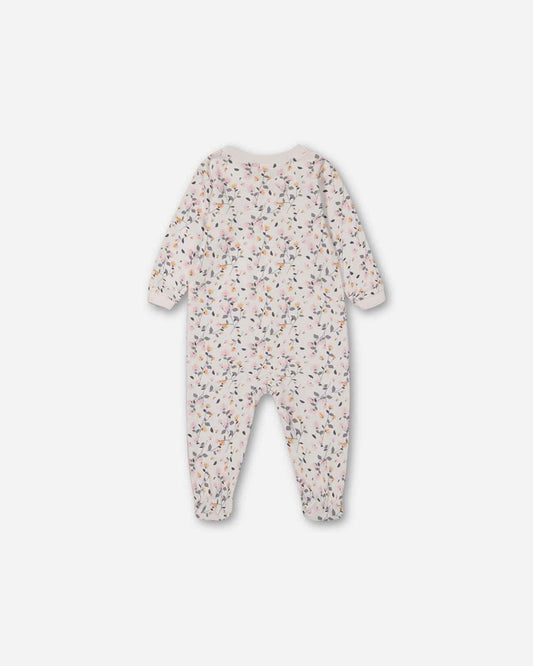 Organic Cotton One Piece Pajama Cream Printed Flowers