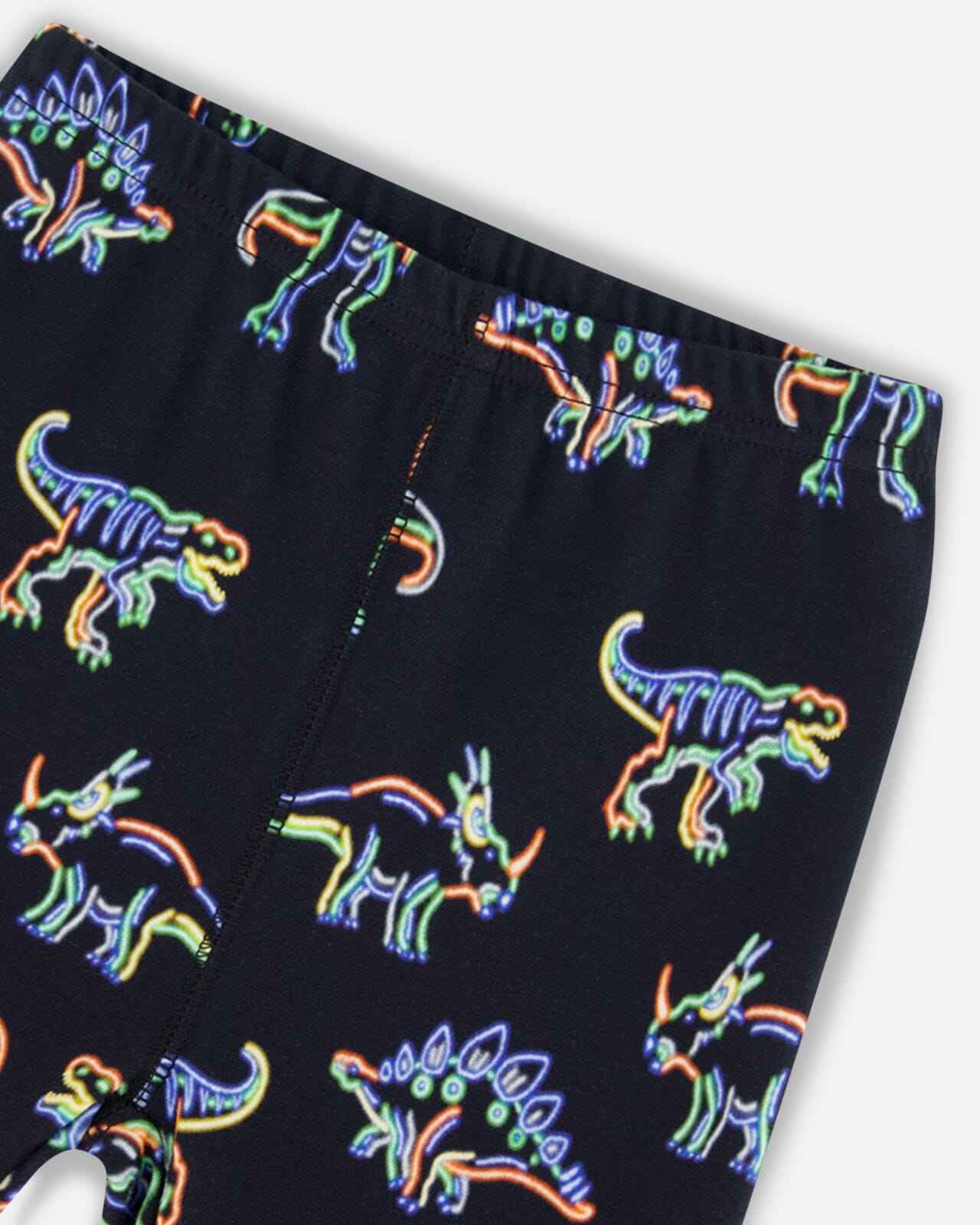 Organic Cotton Two Piece Pajama Set Black Printed Neon Dino