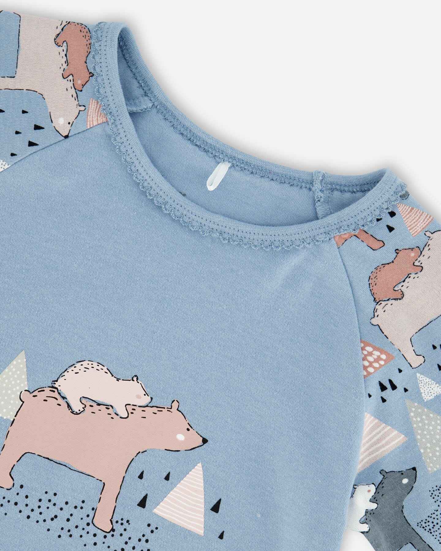 Organic Cotton Two Piece Pajama Set Air Blue Printed Mama Bears