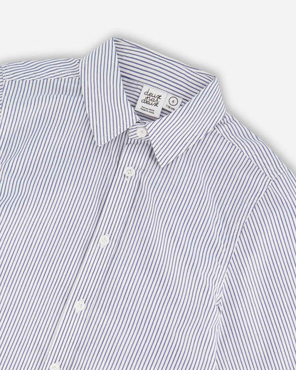 Long Sleeve Button Down Shirt Navy Blue Stripes