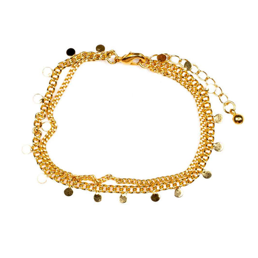 Double Disc Chain Bracelet- Gold Plate
