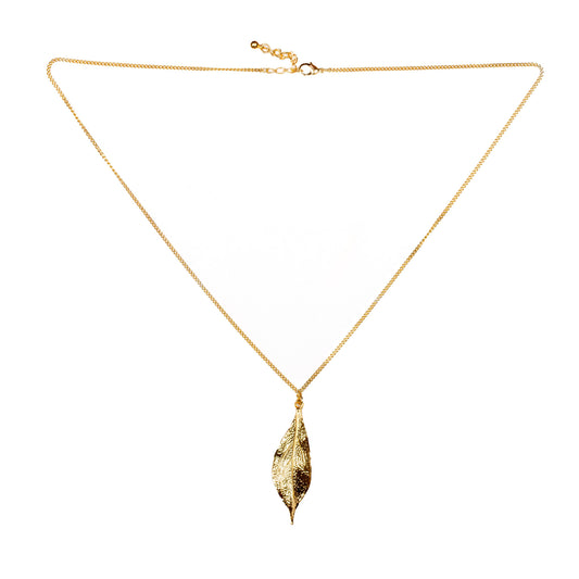 Textured Leaf Pendant on Chain- Gold Plate