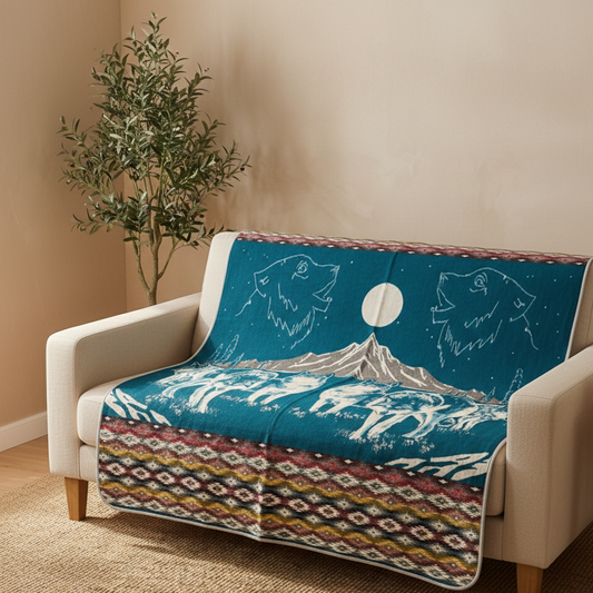 OLDTRIBES™ Whispering Wolf Moon Alpaca Blanket