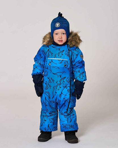 One-Piece Baby Play Snowsuit Designed For Car Seat Blue Gradient Dinosaur Print