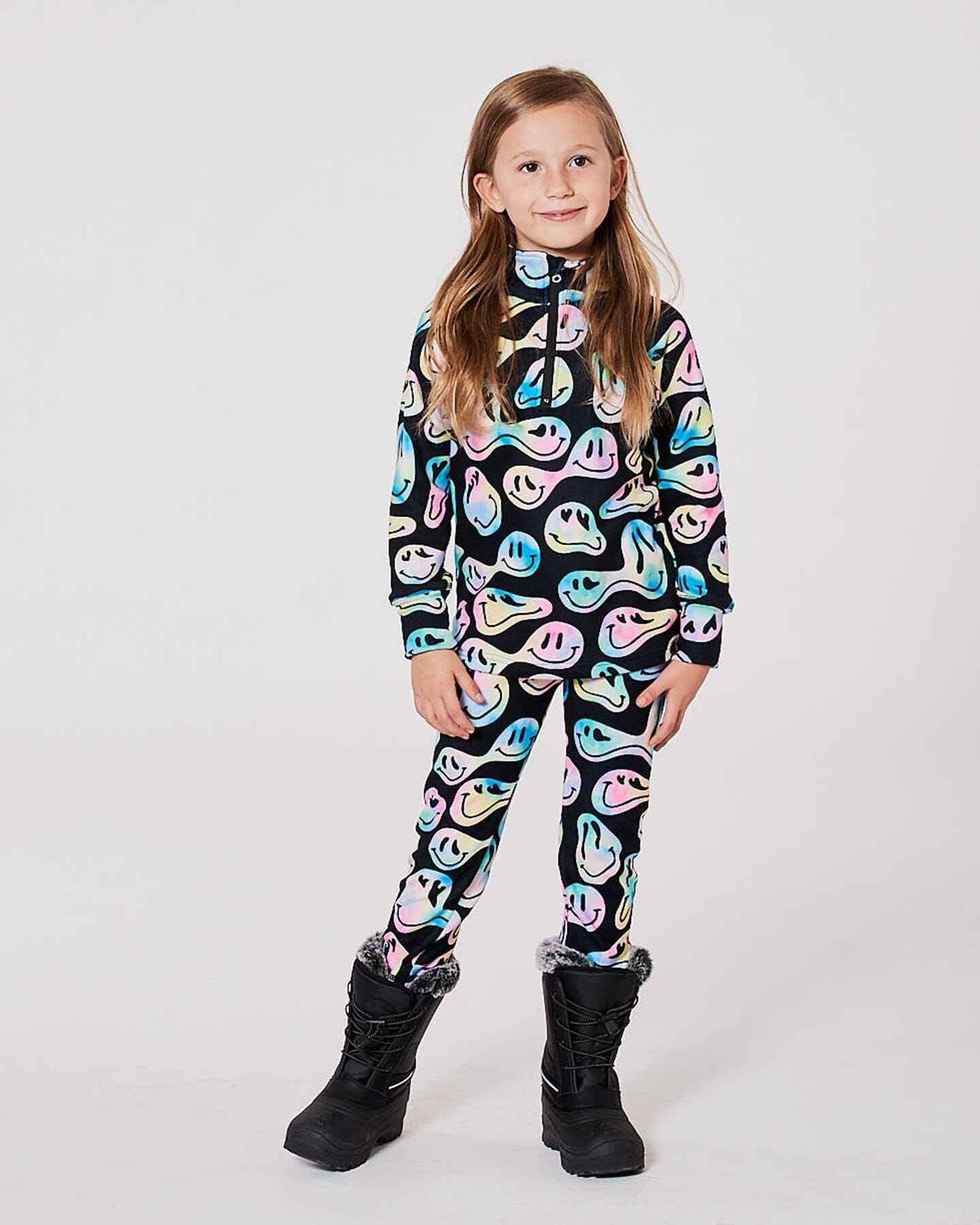 Two-Piece Thermal Underwear Set Smiley Face Girl