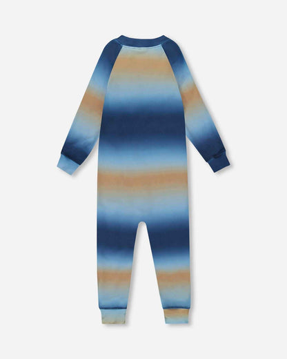 One-Piece Thermal Underwear Blue And Beige Gradient