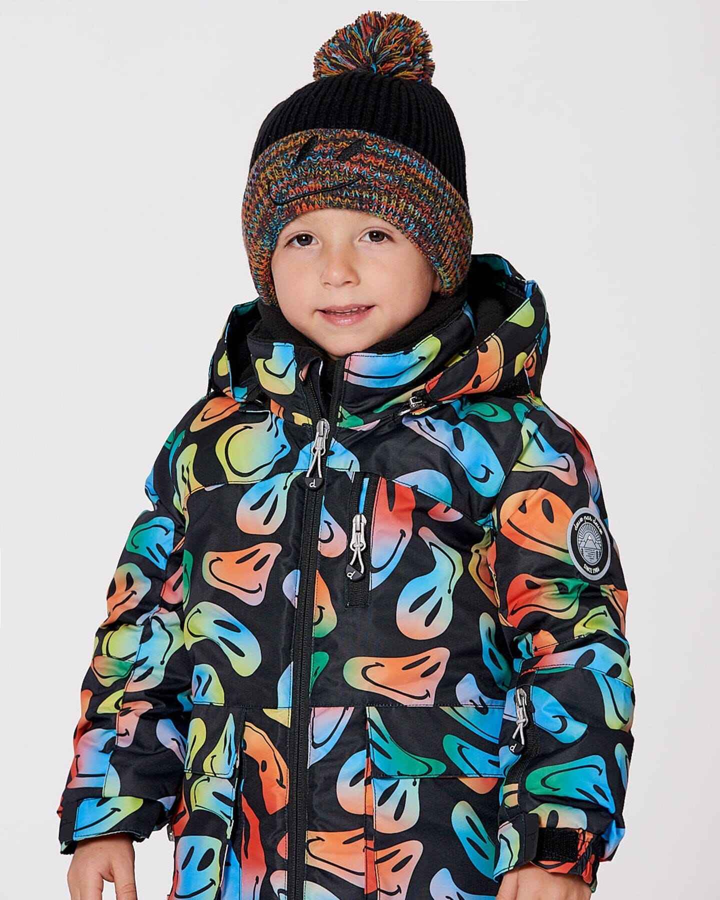Lined Knit Winter Hat With Pompom Black And Multicolor