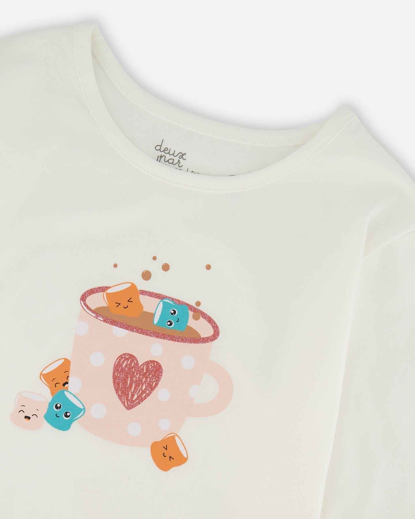 Organic Cotton Long Sleeve T-Shirt Off-White With Hot Chocolate