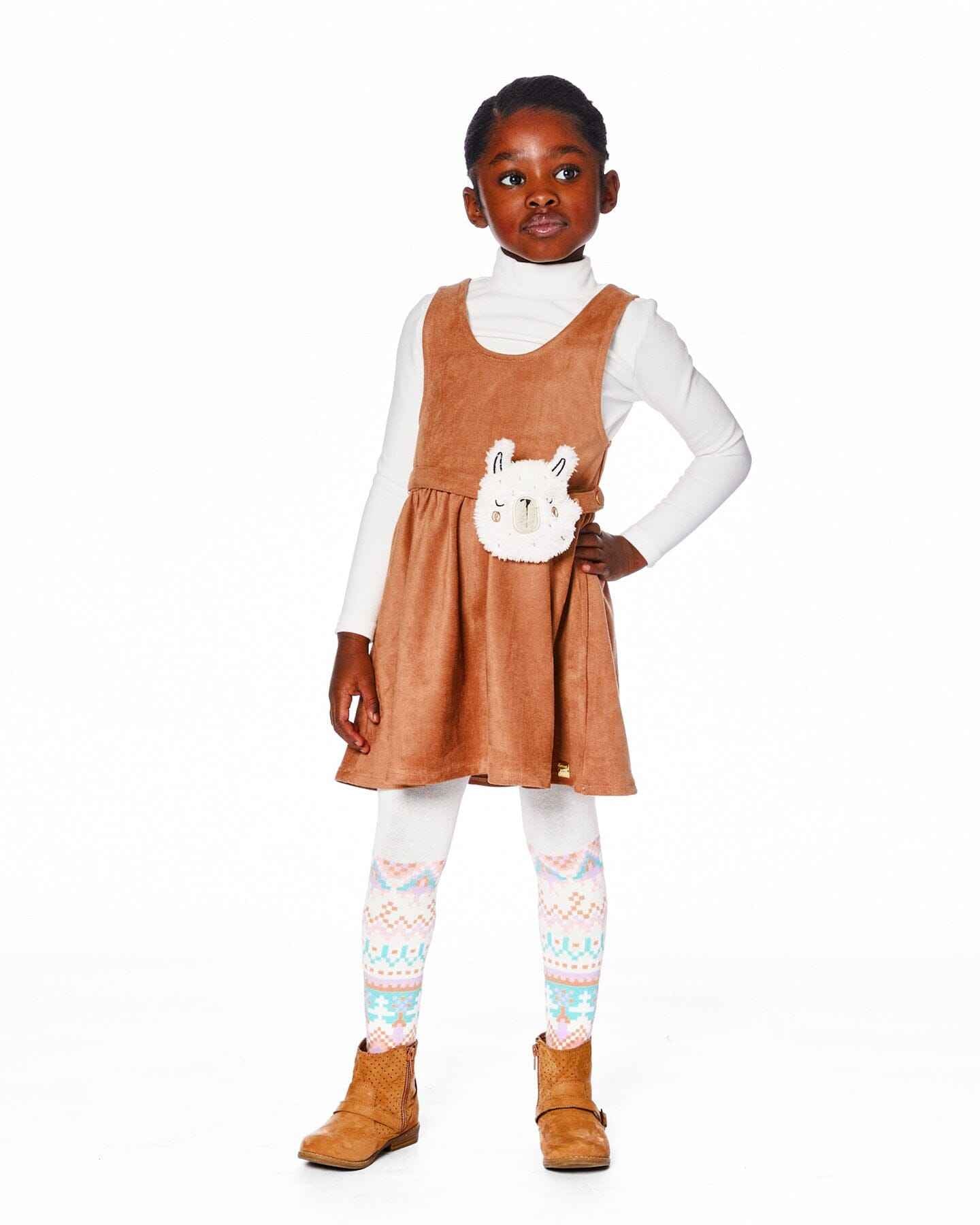 Stretch Suede Effect Jumper Light Pecan Brown With Llama Bag