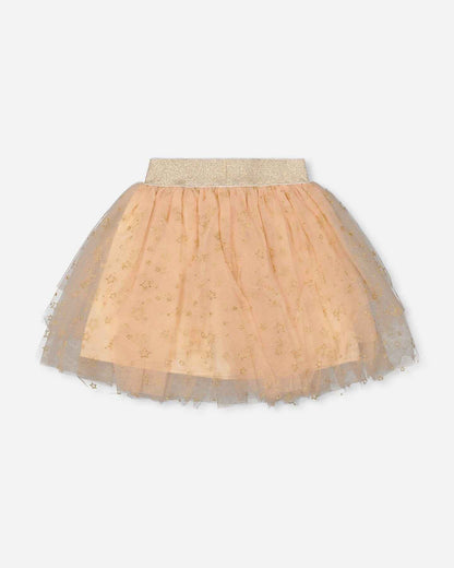 Multi Layer Glittering Mesh Skirt Beige