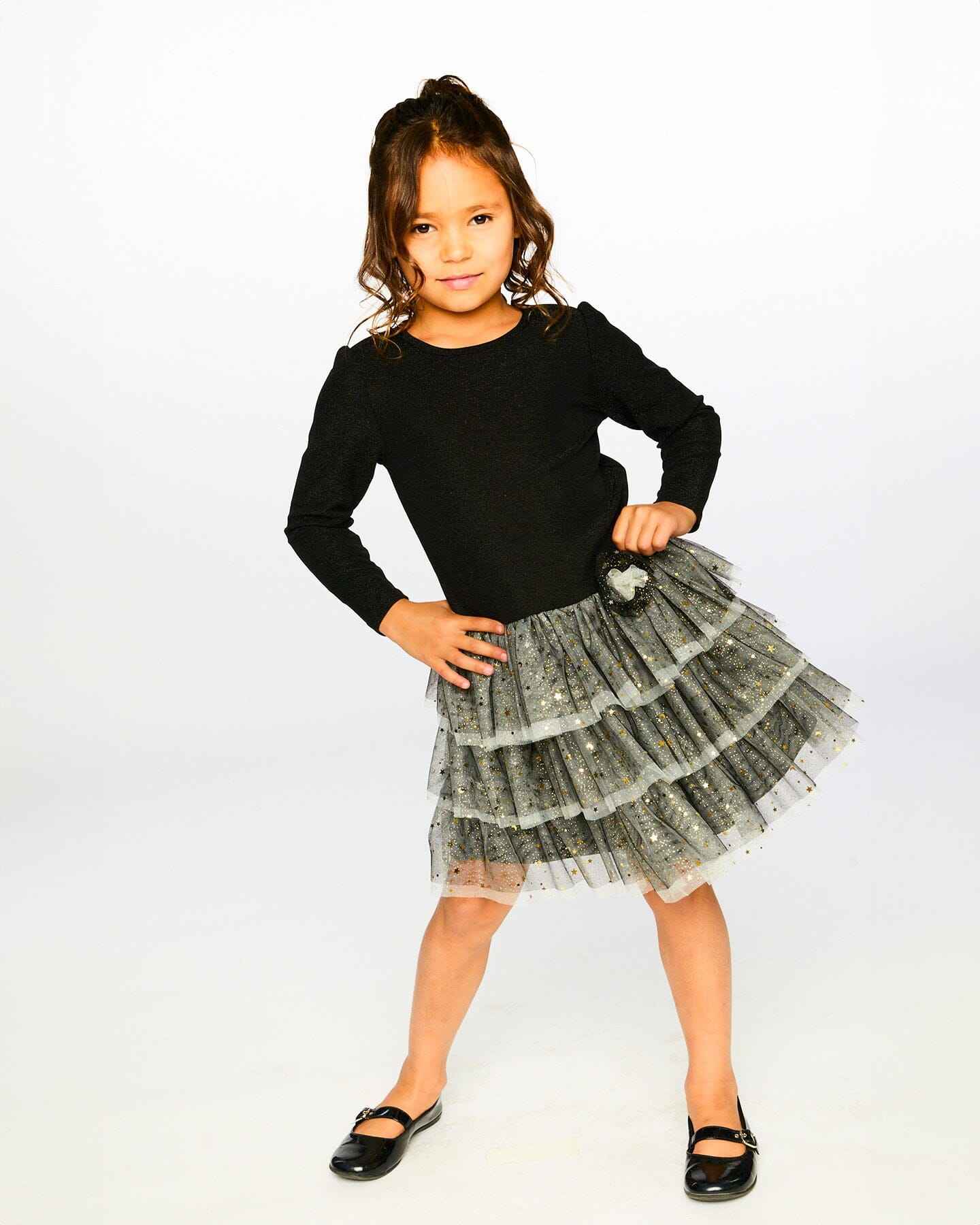 Glittering Mesh Skirt Party Dress Black
