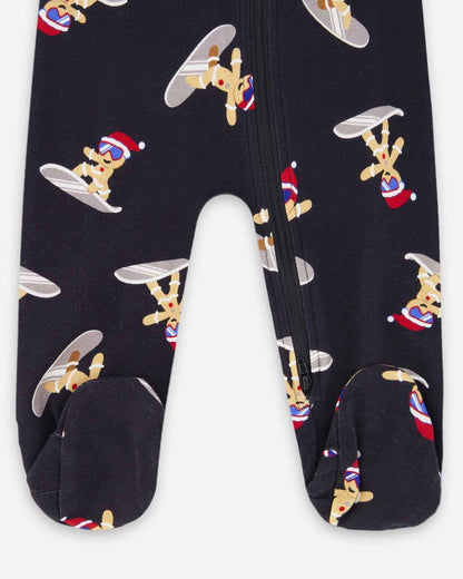One-Piece Organic Cotton Pajama Black Cookie Print