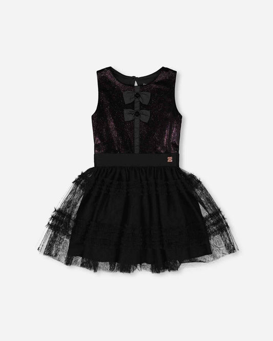 Sleeveless Bi-Material Velour And Mesh Dress Black
