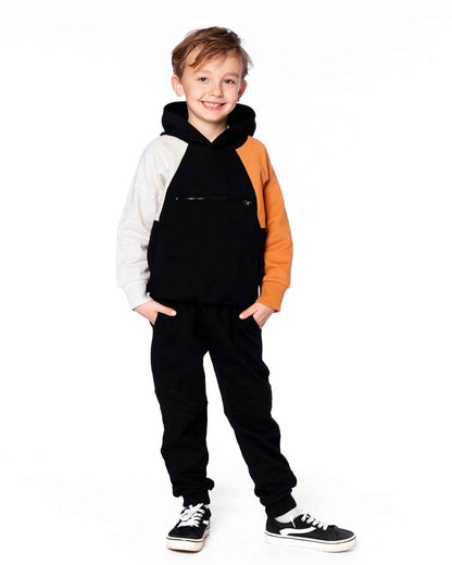 Pullover Hooded Fleece Sweatshirt With Zip Pocket Black