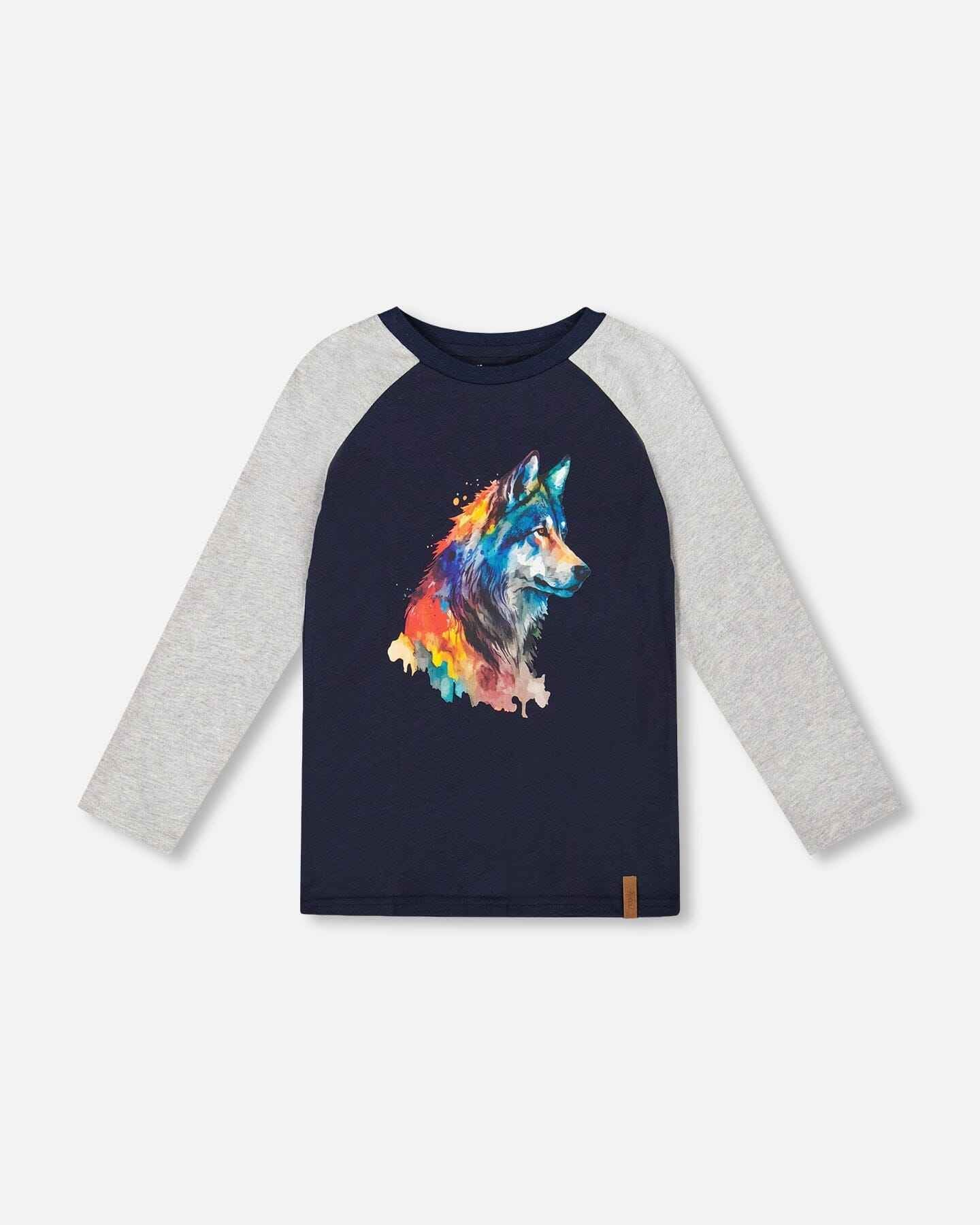 Long Raglan Sleeve Jersey Tee Navy Blue