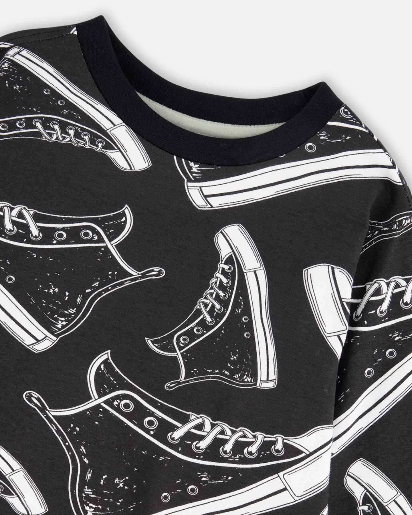 Long Sleeve Organic Cotton Allover Print Tee Black