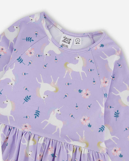 Jersey Dress With Pockets Lilac Unicorn Print