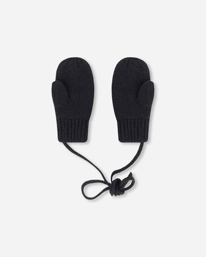 Baby Knit Mittens With String Black